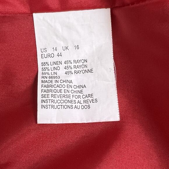 Joan Leslie Midi Pencil Skirt Size 14 Red Linen Blend Back Zip Lined Classic Vtg - Picture 7 of 9